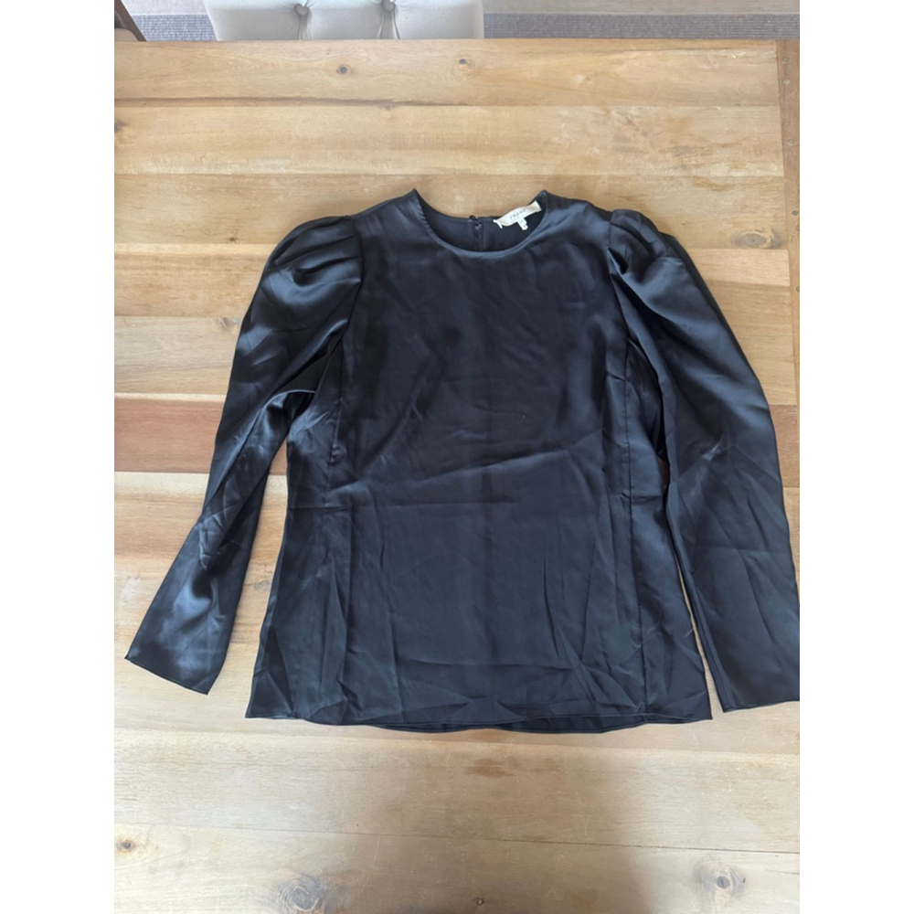 FRAME Black Satin Puff Sleeve Blouse Women's Medium